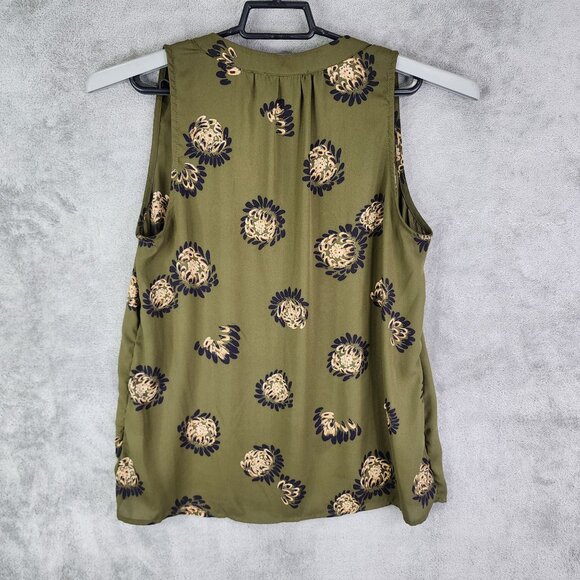 Women's Alice Blue Blouse Top Green & Black Floral Sleeveless V Neck Size M - Picture 6 of 9